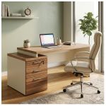 Móveis para Escritório Mesa para Escritório com Gaveteiro 3 Gavetas – Escrivaninha Home Office Amadeirada - Sevilha / Champainhe - 34405