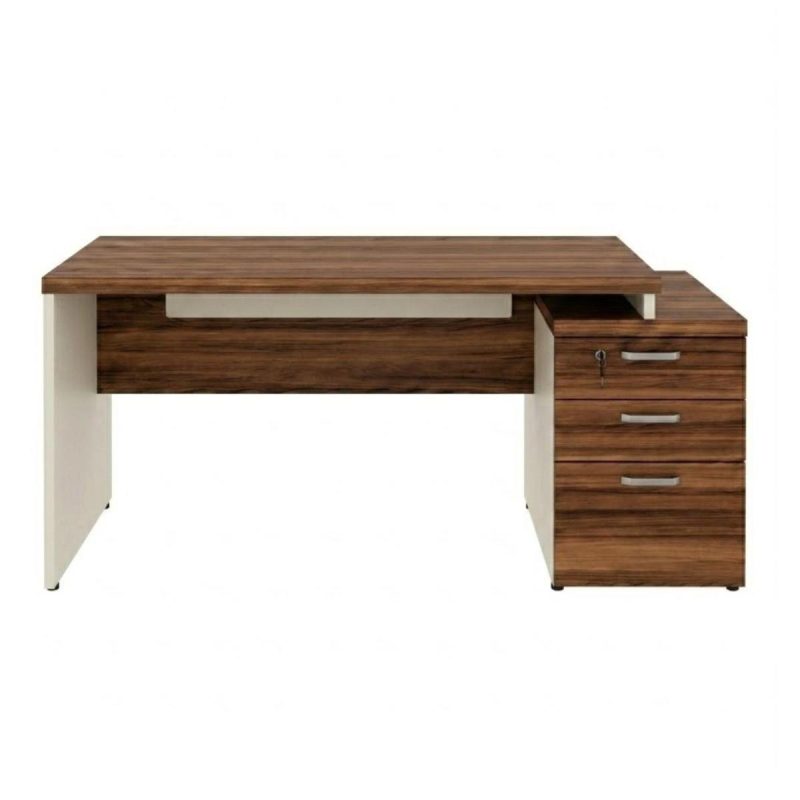 Móveis para Escritório Mesa para Escritório com Gaveteiro 3 Gavetas – Escrivaninha Home Office Amadeirada - Sevilha / Champainhe - 34405