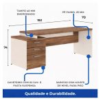 Móveis para Escritório Mesa para Escritório com Gaveteiro 3 Gavetas – Escrivaninha Home Office Amadeirada - Sevilha / Champainhe - 34405