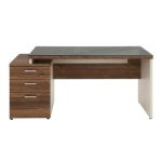 Móveis para Escritório Mesa para Escritório com Gaveteiro 3 Gavetas e Vidro Fumê – Escrivaninha Home Office - Sevilha / Champainhe - 34430