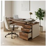 Móveis para Escritório Mesa para Escritório com Gaveteiro 3 Gavetas e Vidro Fumê – Escrivaninha Home Office - Sevilha / Champainhe - 34430