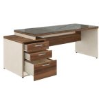 Móveis para Escritório Mesa para Escritório com Gaveteiro 3 Gavetas e Vidro Fumê – Escrivaninha Home Office - Sevilha / Champainhe - 34430