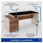 Móveis para Escritório Mesa para Escritório com Gaveteiro 3 Gavetas e Vidro Fumê – Escrivaninha Home Office - Sevilha / Champainhe - 34430