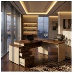 Móveis para Escritório Mesa de Escritório em L Diretor 192x160cm Tampo 40mm com Gaveteiro - Nogal Sevilha / Champanhe - 34431