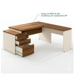 Móveis para Escritório Mesa de Escritório em L Diretor 192x160cm Tampo 40mm com Gaveteiro - Nogal Sevilha / Champanhe - 34431