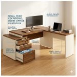 Móveis para Escritório Mesa de Escritório em L Diretor 192x160cm Tampo 40mm com Gaveteiro - Nogal Sevilha / Champanhe - 34431