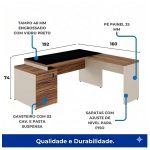 Móveis para Escritório Mesa de Escritório em L Diretor 192x160cm Tampo 40mm Vidro Fumê com Gaveteiro - Nogal Sevilha / Champanhe - 34432