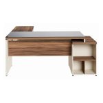 Móveis para Escritório Mesa de Escritório em L Diretor 192x160cm Tampo 40mm Vidro Fumê com Gaveteiro - Nogal Sevilha / Champanhe - 34432