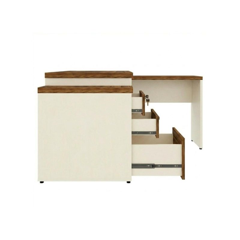 Móveis para Escritório Mesa de Escritório em L Diretor 192x160cm Tampo 40mm Vidro Fumê com Gaveteiro - Nogal Sevilha / Champanhe - 34432