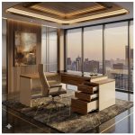 Móveis para Escritório Mesa de Escritório em L Diretor 192x160cm Tampo 40mm Vidro Fumê com Gaveteiro - Nogal Sevilha / Champanhe - 34432