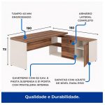 Móveis para Escritório Escrivaninha de Escritório em L Tampo 40mm com Armário Lateral Integrado - Nogal Sevilha / Champanhe - 34426