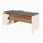 Móveis para Escritório Escrivaninha de Escritório em L Tampo 40mm com Armário Lateral Integrado e Vidro 4mm Fumê - Nogal Sevilha / Champanhe