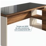 Móveis para Escritório Escrivaninha de Escritório em L Tampo 40mm com Armário Lateral Integrado e Vidro 4mm Fumê - Nogal Sevilha / Champanhe