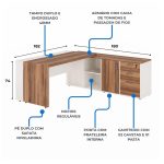 Móveis para Escritório Mesa de Escritório em L com Armário Integrado e Gaveteiro – Elegância e Performance - 34602