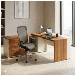 Móveis para Escritório Mesa de Escritório em L com Armário Integrado e Gaveteiro – Elegância e Performance - 34602