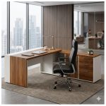 Móveis para Escritório Mesa de Escritório em L com Armário Integrado e Gaveteiro – Elegância e Performance - 34602