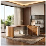 Móveis para Escritório Mesa de Escritório em L com Armário Integrado e Gaveteiro – Elegância e Performance - 34602