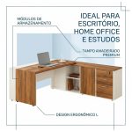 Móveis para Escritório Mesa de Escritório em L com Armário Integrado e Gaveteiro – Elegância e Performance - 34602