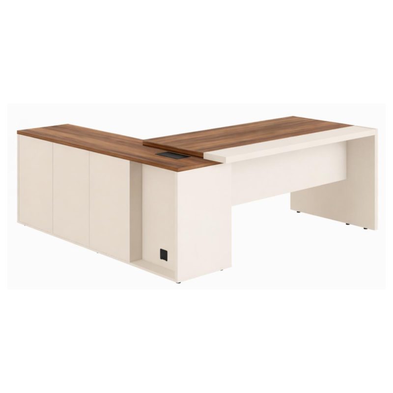 Móveis para Escritório Mesa de Escritório em L com Armário Integrado e Gaveteiro – Elegância e Performance - 34602