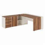 Móveis para Escritório Mesa de Escritório em L com Armário Integrado e Gaveteiro – Elegância e Performance - 34602