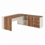 Móveis para Escritório Mesa de Escritório em L com Armário Integrado e Gaveteiro – Elegância e Performance - 34602