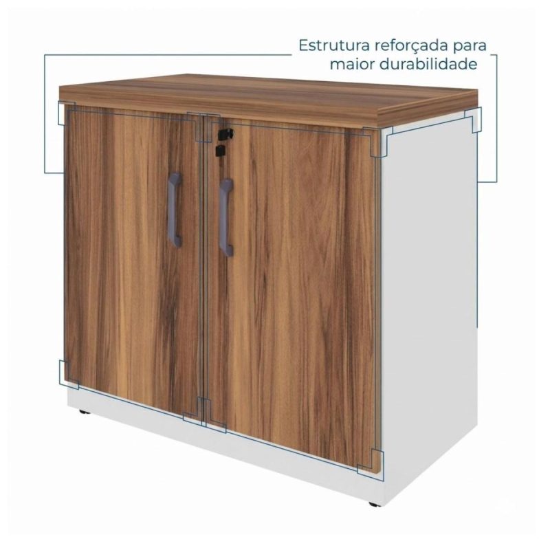 Móveis para Escritório Armário de Escritório Baixo com Chave e 2 Portas e Prateleira Interna- Nogal Sevilha / Champanhe - 34311