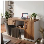 Móveis para Escritório Armário Baixo Credenza – 1,20×0,73X0,45m NOGAL SEVILHA/BRANCO - 34312