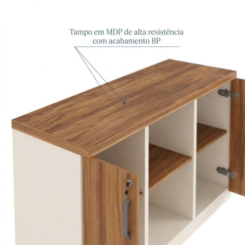 Móveis para Escritório Armário Baixo Credenza – 1,20×0,73X0,45m NOGAL SEVILHA/BRANCO - 34312