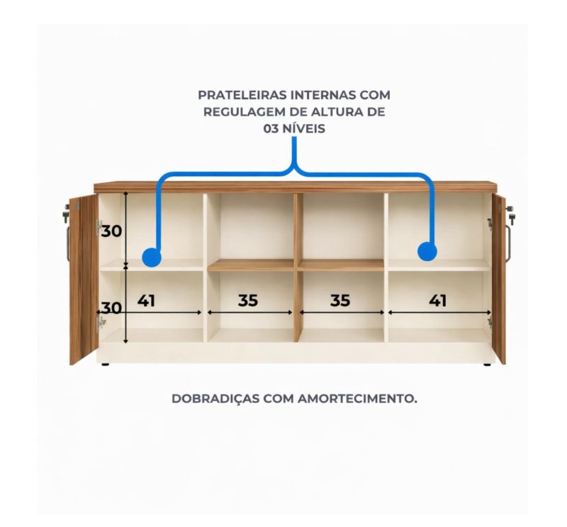 Móveis para Escritório Armário Organizador para Escritório e Home Office com Portas, Chave e Prateleiras 1,60x0,73x0,45m - 34502