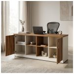 Móveis para Escritório Armário Organizador para Escritório e Home Office com Portas, Chave e Prateleiras 1,60x0,73x0,45m - 34502