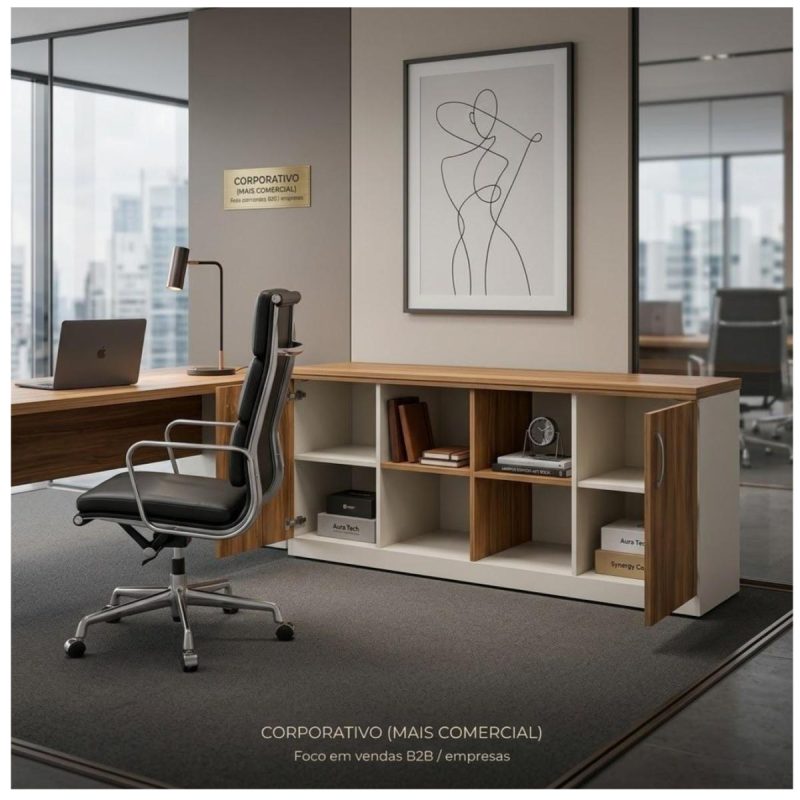 Móveis para Escritório Armário Organizador para Escritório e Home Office com Portas, Chave e Prateleiras 1,60x0,73x0,45m - 34502