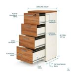 Móveis para Escritório Arquivo para Escritório 4 Gavetas com Chave e Suporte para Pasta Suspensa - Gaveteiro Organizador 127x46cm - 34314