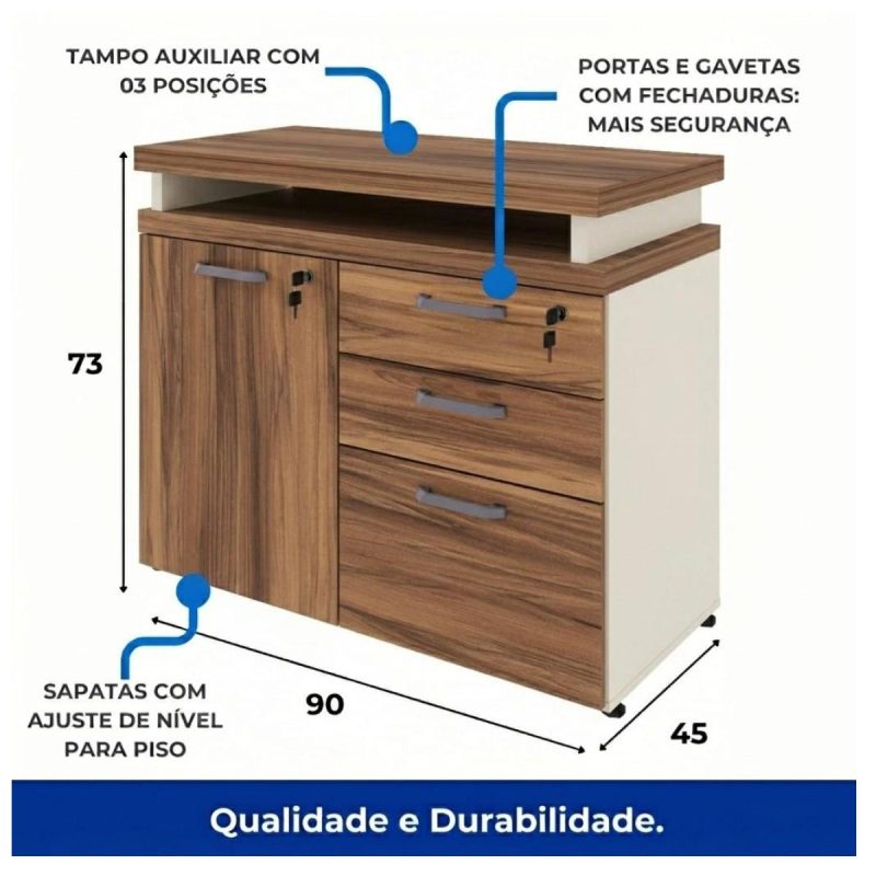 Móveis para Escritório Gaveteiro e Armário Organizador de Documentos com Chave para Escritório e Home Office - 34422