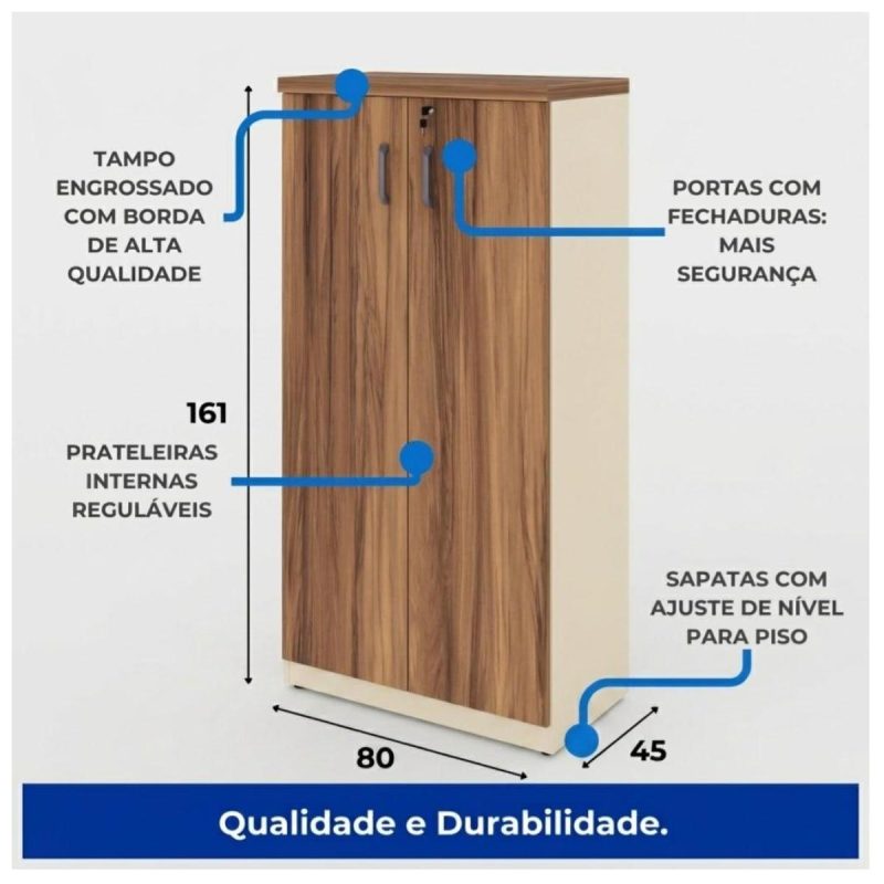 Móveis para Escritório Armário para Escritório Alto com Chave e Prateleiras 161x80cm – Organizador de Documentos - 34315