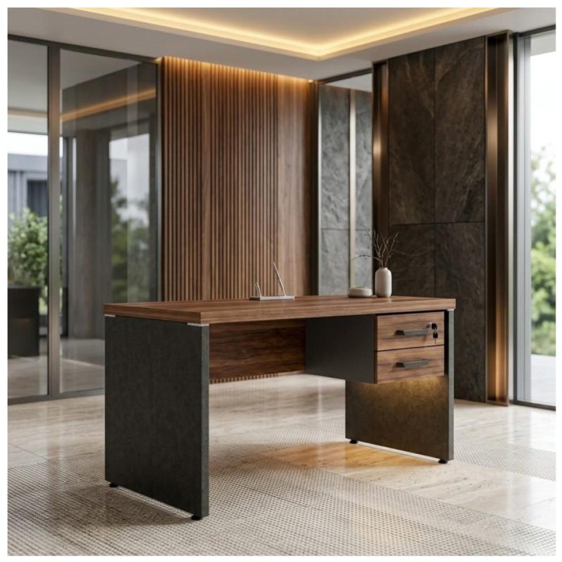 Móveis para Escritório Mesa para Computador 170cm Robusta Tampo 40mm  e Gavetas - Escrivaninha de Trabalho e Estudo -  Sevilha / Preto - 21475