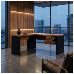 Móveis para Escritório Mesa de Escritório em L com Gaveteiro e Chave – Móvel Organizador Premium 1,70 - Nogal Sevilha / Preto - 21479