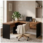 Móveis para Escritório Mesa de Escritório em L com Gaveteiro e Chave – Móvel Organizador Premium - Nogal Sevilha / Preto - 21477