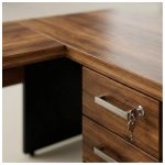 Móveis para Escritório Mesa de Escritório em L com Gaveteiro e Chave – Móvel Organizador Premium - Nogal Sevilha / Preto - 21477