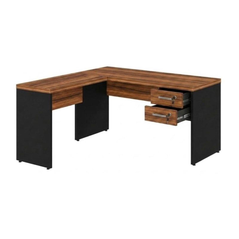Móveis para Escritório Mesa de Escritório em L com Gaveteiro e Chave – Móvel Organizador Premium 1,70 - Nogal Sevilha / Preto - 21479