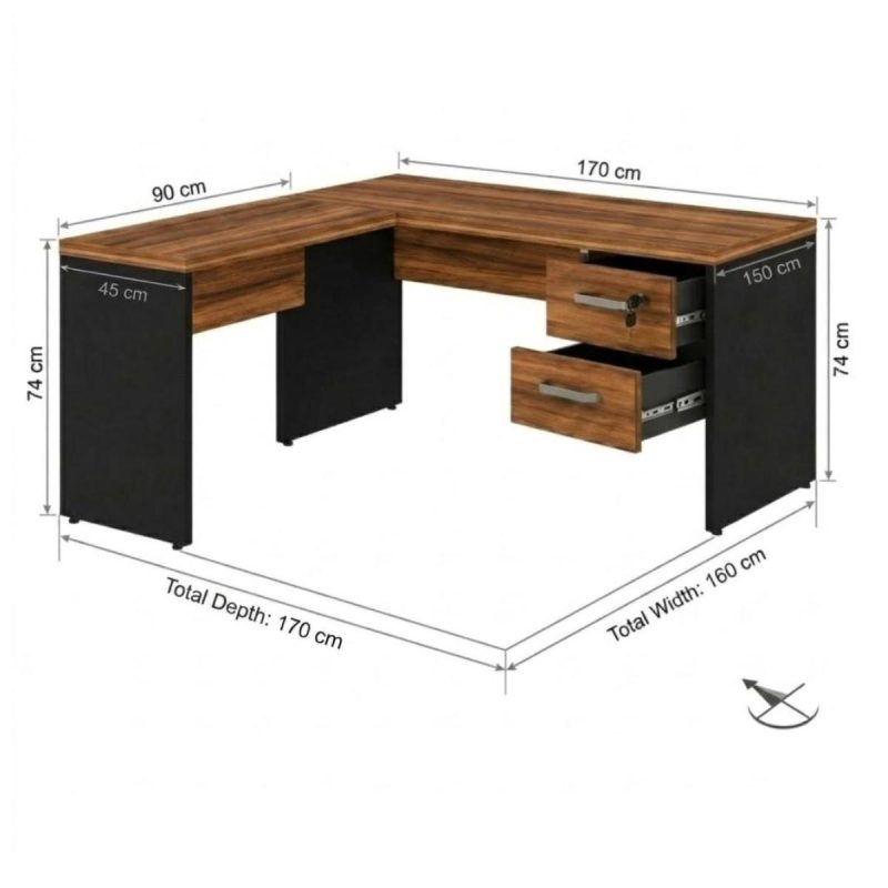 Móveis para Escritório Mesa de Escritório em L com Gaveteiro e Chave – Móvel Organizador Premium 1,70 - Nogal Sevilha / Preto - 21479