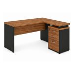 Móveis para Escritório Mesa de Escritório em L com Gaveteiro e Chave Móvel Organizador 150x150cm - Nogal Sevilha / Preto - 21416