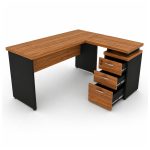 Móveis para Escritório Mesa de Escritório em L com Gaveteiro e Chave Móvel Organizador 150x150cm - Nogal Sevilha / Preto - 21416