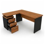 Móveis para Escritório Mesa de Escritório em L com Gaveteiro e Chave Móvel Organizador 150x150cm - Nogal Sevilha / Preto - 21416