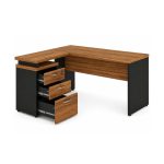 Móveis para Escritório Mesa de Escritório em L com Gaveteiro e Chave Móvel Organizador 150x150cm - Nogal Sevilha / Preto - 21416