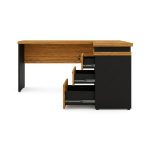 Móveis para Escritório Mesa de Escritório em L com Gaveteiro e Chave Móvel Organizador 150x150cm - Nogal Sevilha / Preto - 21416