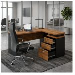 Móveis para Escritório Mesa de Escritório em L com Gaveteiro e Chave Móvel Organizador 170x160cm - Nogal Sevilha / Preto - 21423