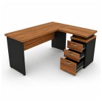 Móveis para Escritório Mesa de Escritório em L com Gaveteiro e Chave Móvel Organizador 170x160cm - Nogal Sevilha / Preto - 21423