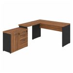 Móveis para Escritório Escrivaninha em L com Gaveteiro e Armário Organizador Industrial Amadeirada 170cm - Nogal Sevilha / Preto - 20604