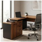 Móveis para Escritório Escrivaninha em L com Gaveteiro e Armário Organizador Industrial Amadeirada 170cm - Nogal Sevilha / Preto - 20604