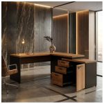 Móveis para Escritório Escrivaninha em L com Gaveteiro e Armário Organizador Industrial Amadeirada 170cm - Nogal Sevilha / Preto - 20604